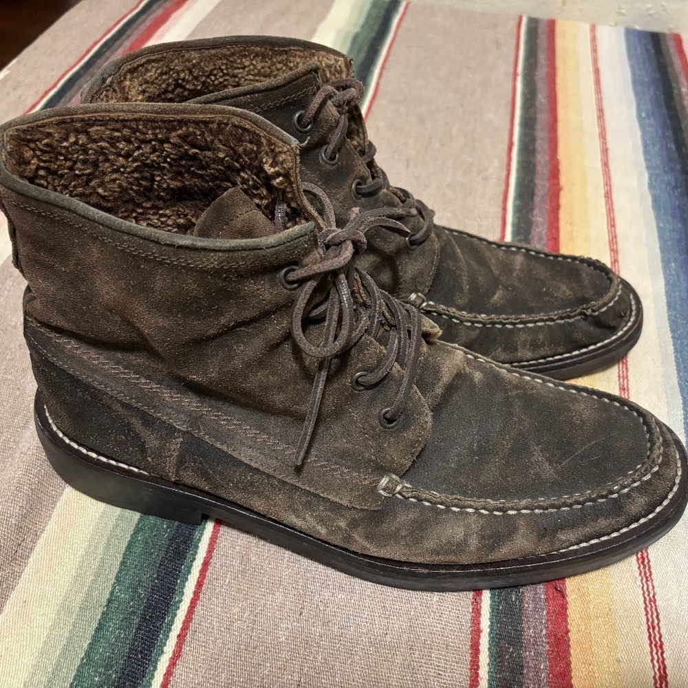 John Varvatos Collection Men’s Shearling Lined Suede Boots Handmade Italy 9 MOC